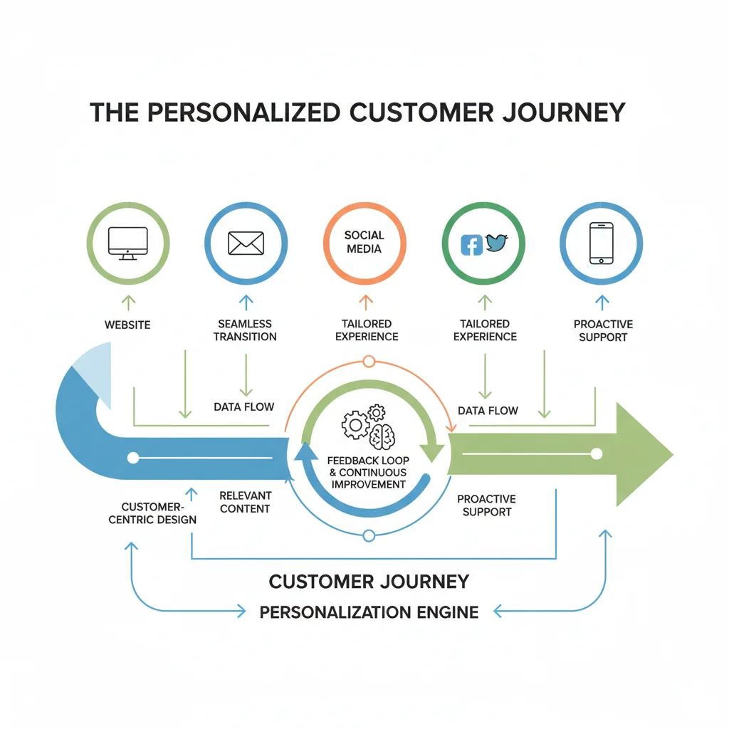 Customer journey map highlighting personalized touchpoints and data integration for enhanced experience.