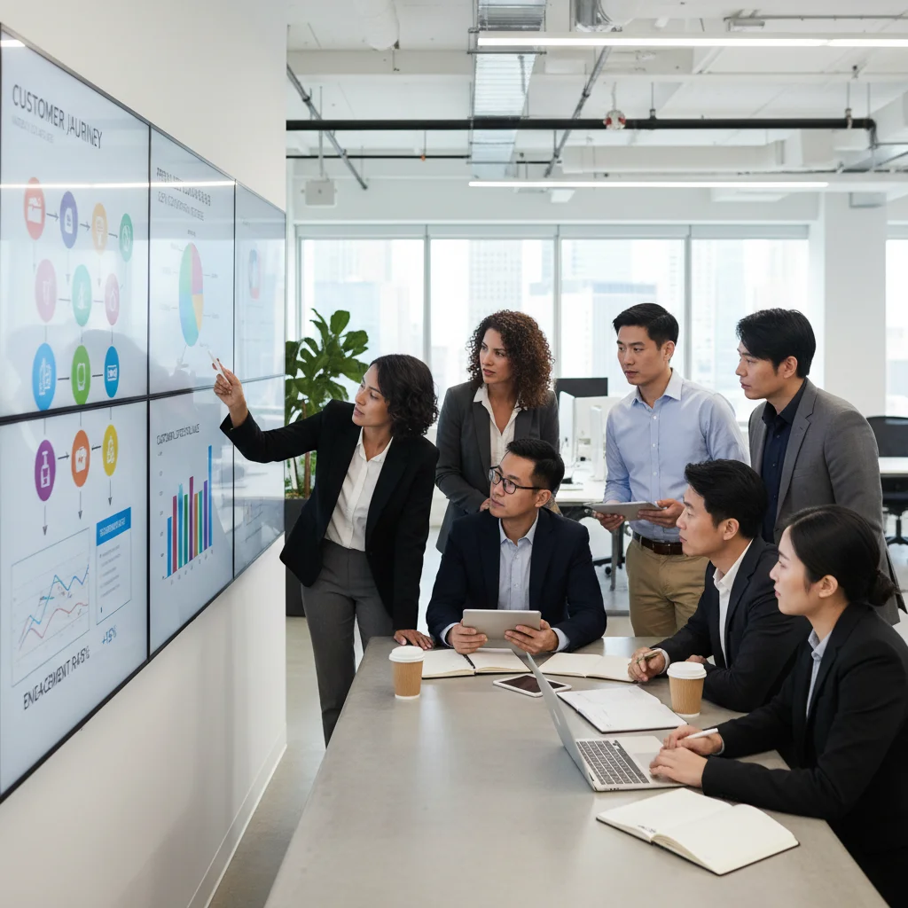 Team collaborating on data-driven customer experience strategies and personalized marketing.