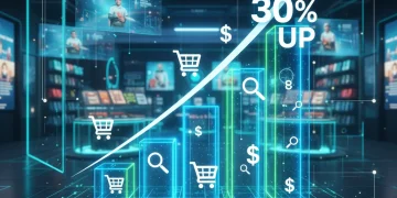 Graphic showing 30% ROI increase for digital retail through advanced SEO strategies.