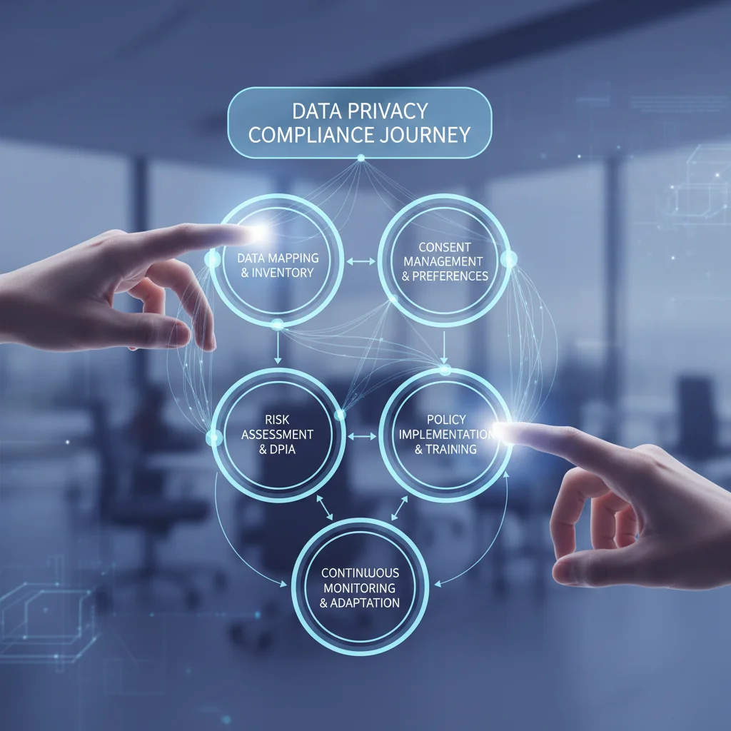 Flowchart illustrating steps for data privacy compliance and risk management strategy.