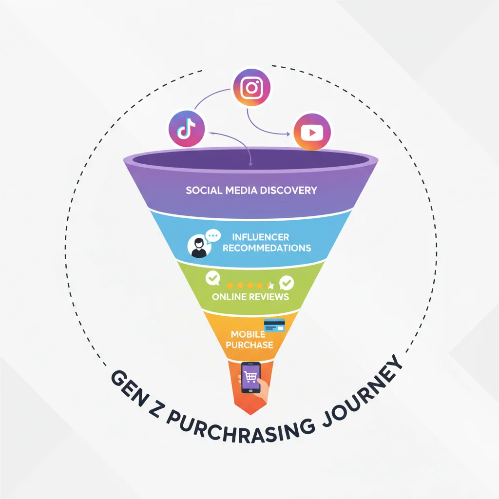 Gen Z's digital purchasing journey from social media to mobile checkout.