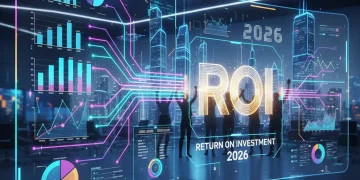 Futuristic infographic showing sales enablement ROI metrics and a celebrating sales team