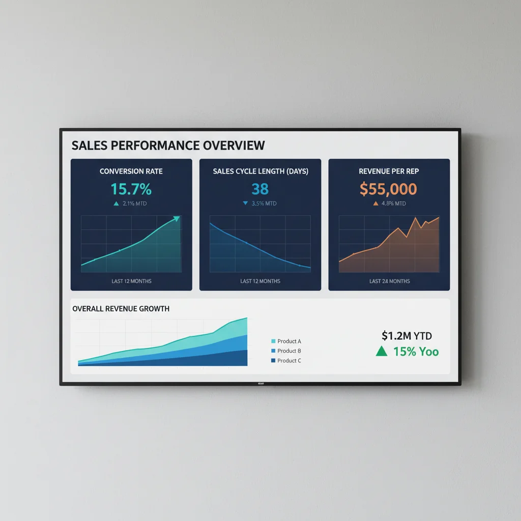 Sales performance dashboard with key metrics and growth trends