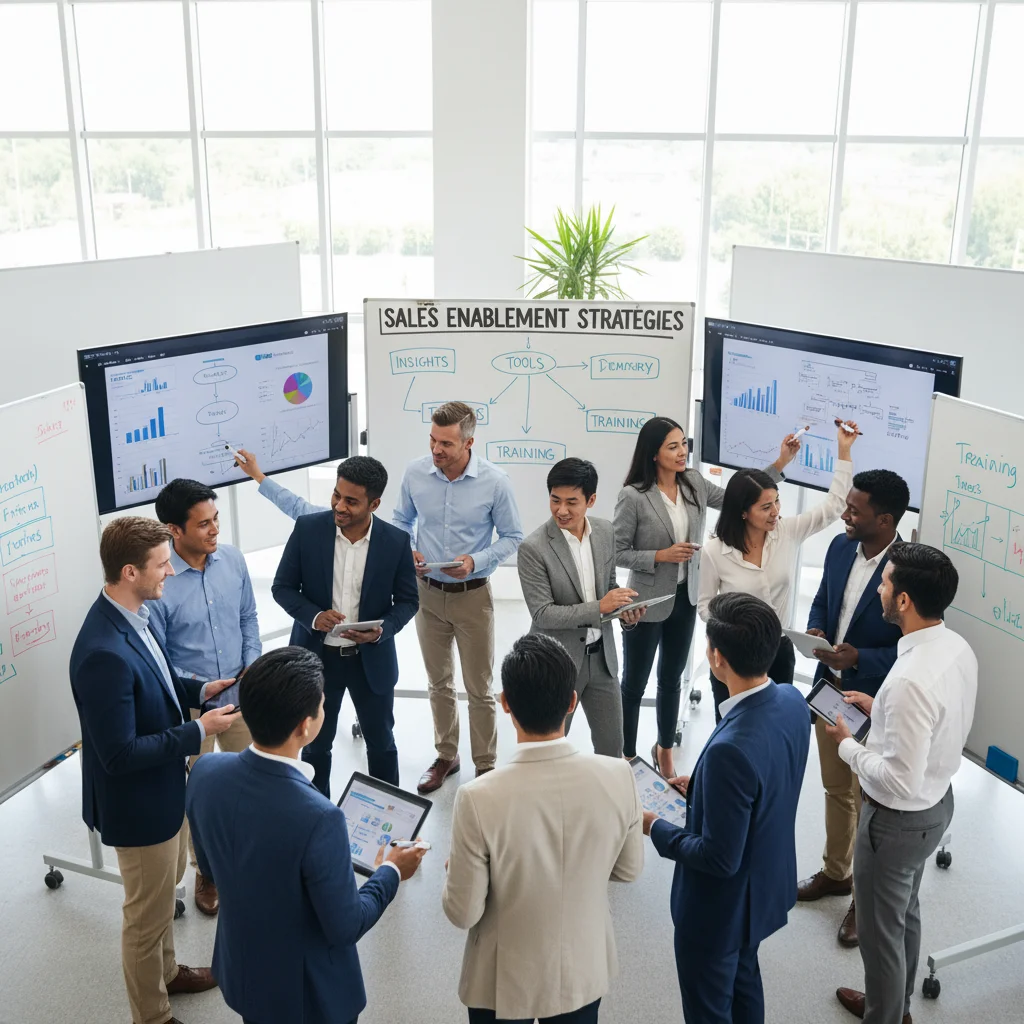Sales team collaborating in an interactive training session
