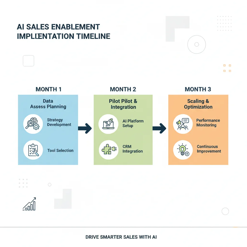 Infographic depicting a 3-month AI sales enablement implementation roadmap.