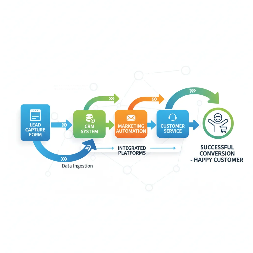 Infographic illustrating the smooth flow of customer data through integrated CRM systems.