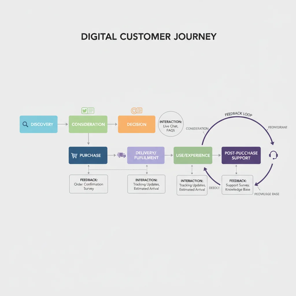 Customer journey map for digital sales, showing touchpoints and feedback loops.