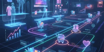Detailed customer journey map with digital touchpoints and analytics, symbolizing e-commerce success.