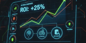 Digital dashboard showing marketing automation success and increased ROI.
