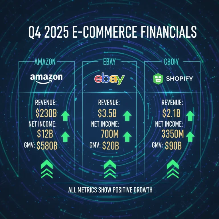Comparative financial data for Amazon, eBay, and Shopify Q4 2025