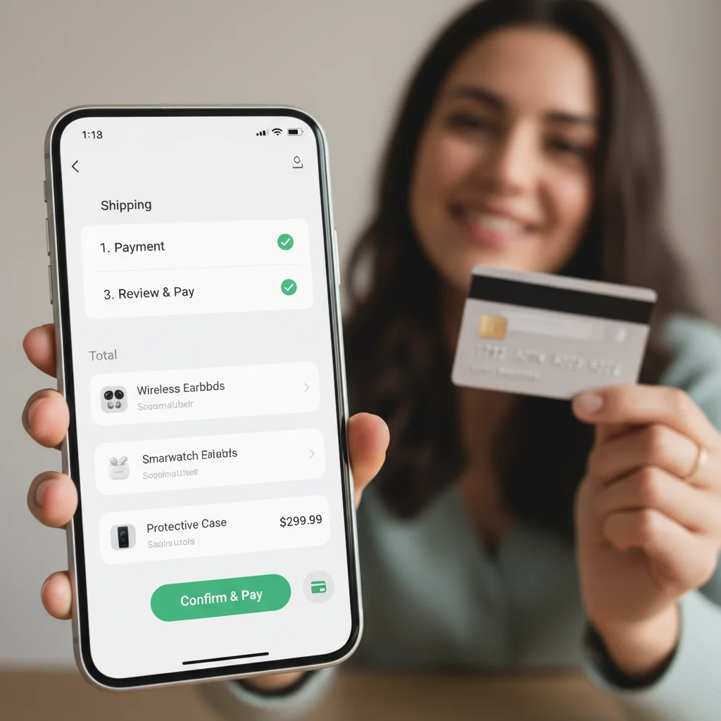 Seamless mobile e-commerce checkout process on a smartphone screen, highlighting user experience.