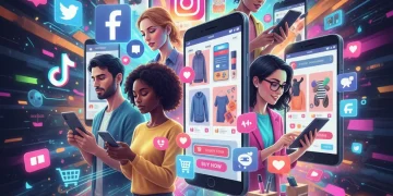 Social commerce integration on various platforms, showing seamless shopping experiences.