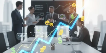 Graph showing increasing average order value due to superior customer experience, with positive financial indicators.