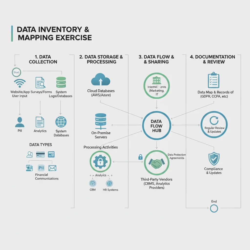 Flowchart illustrating data inventory and mapping process for e-commerce privacy compliance.
