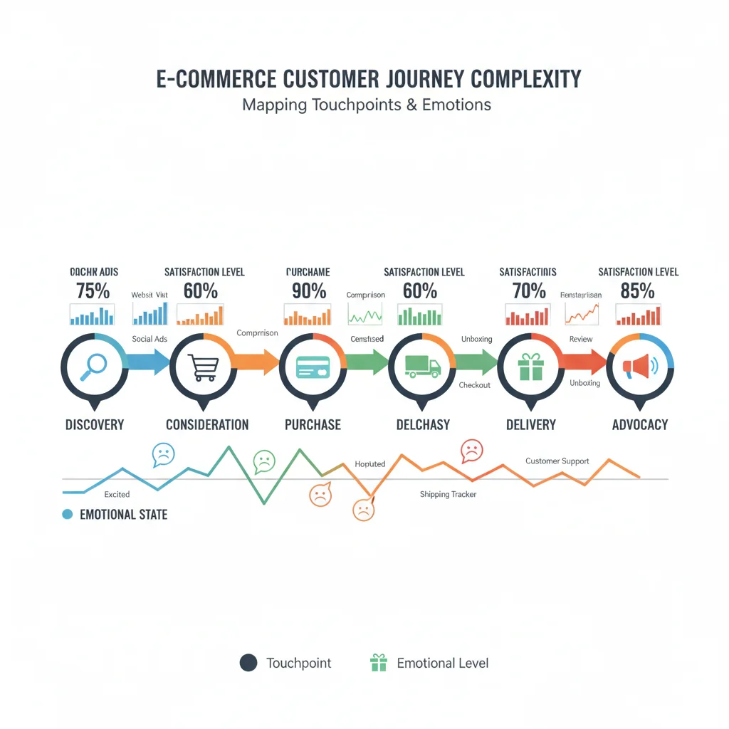 Detailed customer journey map showing e-commerce touchpoints and satisfaction
