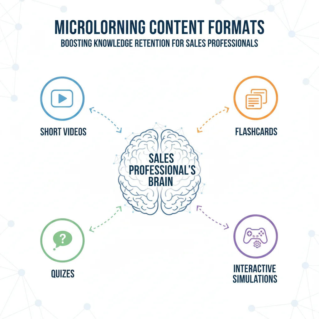 Infographic showing various microlearning content formats for sales training.