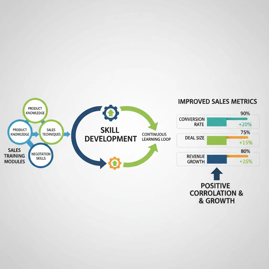 Infographic illustrating the positive impact of continuous sales training on performance metrics.