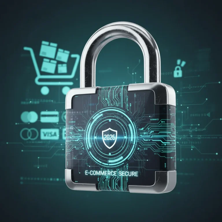 Futuristic digital padlock protecting e-commerce website data
