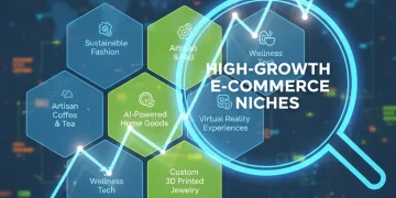 Digital marketplace showing growth trends and highlighted e-commerce niches.