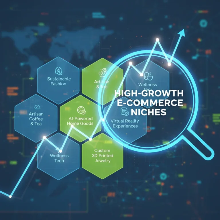 Digital marketplace showing growth trends and highlighted e-commerce niches.