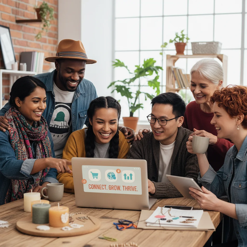 Small business owners utilizing an e-commerce platform for their online store