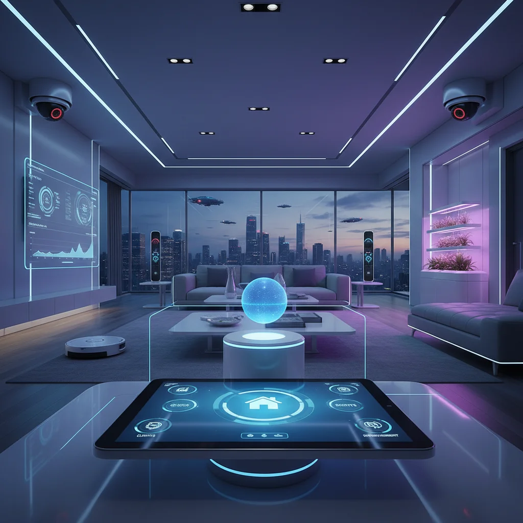 Smart home technology with interconnected devices.